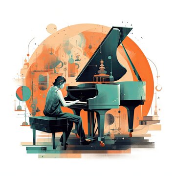 Playing Piano illustration - made with Generative AI tools