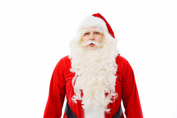 portrait of the surprised Santa Claus on a white background Christmas.