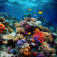 Naklejka na ściany i meble coral reef with fish - generative AI