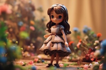 sweet lady doll in flower garden