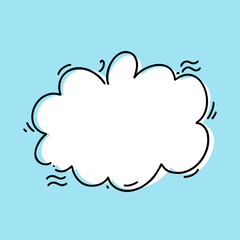 Hand drawn speech bubble. Shape for quotes on blue background. Vector cartoon style object.