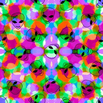 Cartoon aliens seamless paint neon spots pattern for wrapping paper and fabrics and linens and summer