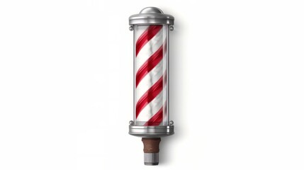 A classic barber pole with red and white stripes. Generative ai