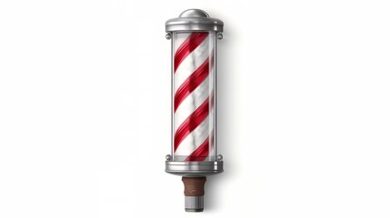 A classic barber pole with red and white stripes. Generative ai