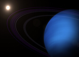 Planet Neptune. Gas giant Neptune with its rings and the Sun. This image elements furnished by NASA.