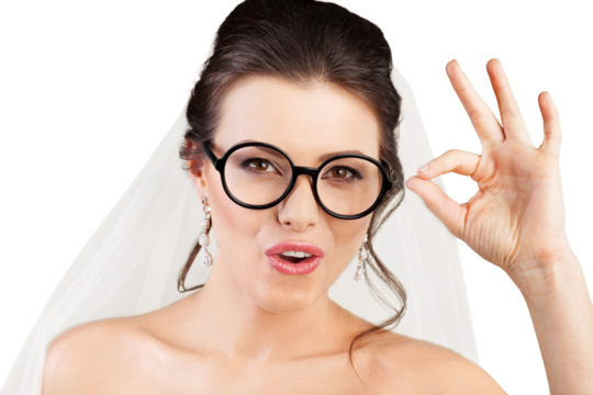 Funny Hipster Bride Wearing Glasses Isolated