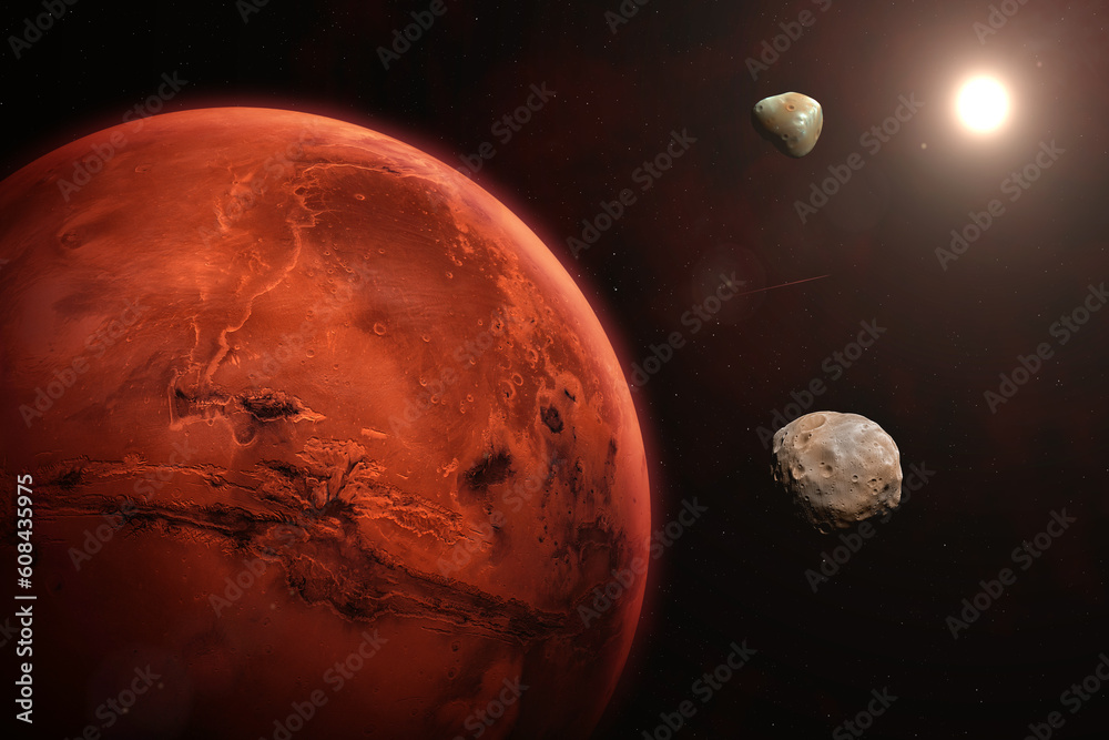 Canvas Prints mars, phobos, deimos, nebula and galaxy. elements of this image furnished by nasa.