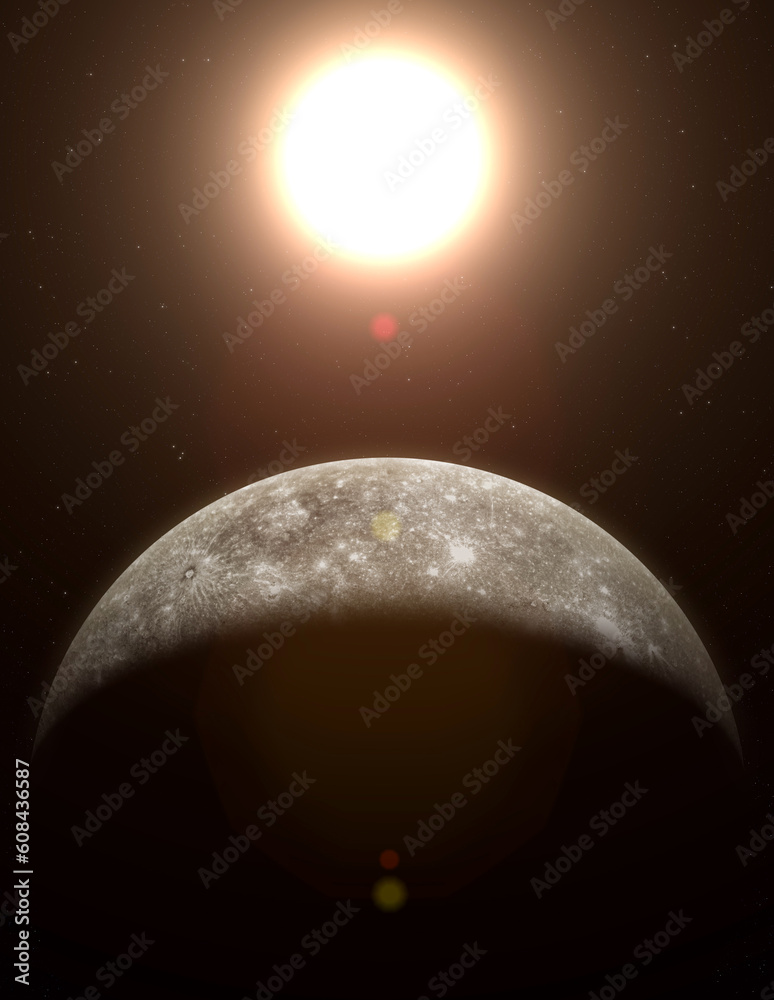 Wall mural mercury. view of planet mercury from space. sun, space, nebula and planet mercury. this image elemen