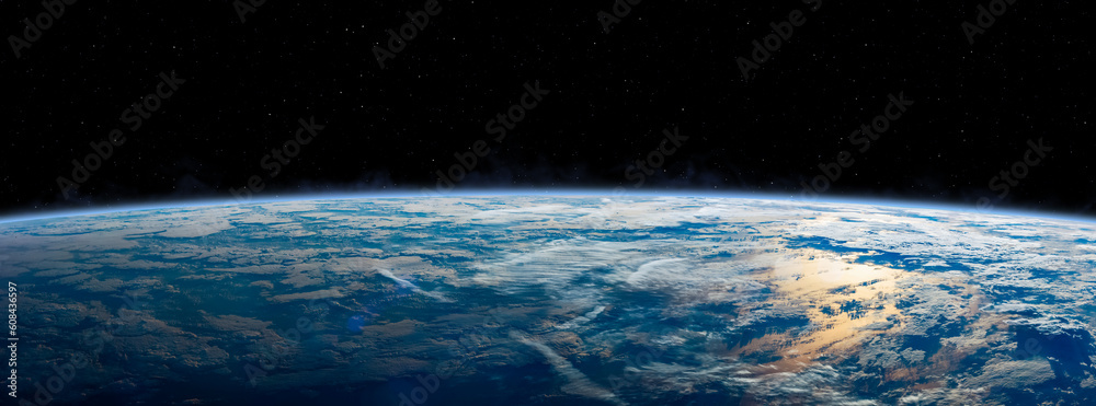 Canvas Prints planet earth in outer space. panoramic view of the earth, stars and galaxy. wide horizontally image.