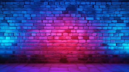 A brick wall illuminated with blue and red lights. Generative ai