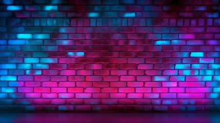 A brick wall with a tiled floor in shades of purple and blue. Generative ai