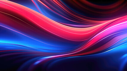 Naklejka premium Futuristic abstract gaming wallpaper, red and blue neon lines, glowing, motion, 4k, background, generative ai