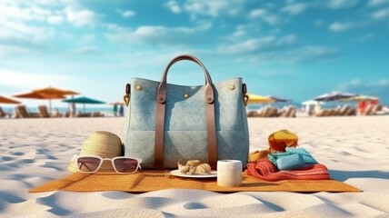 Gazing at Getaways: Large Bag and Vacation Gear, Sea's Invitation in Background