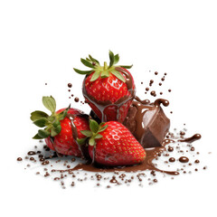 strawberry in chocolate isolated on white background. dessert. Generative AI