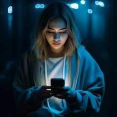 Young women watching her phone, AI art