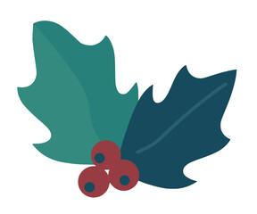 holly sprig; a flat vector illustration