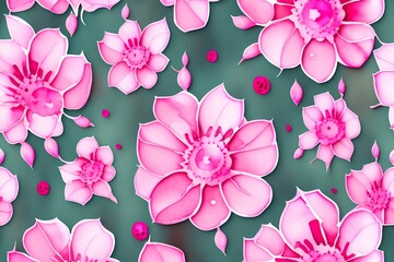 Watercolor repeated pattern of pink-red transparent flowers for your design projects - generative ai
