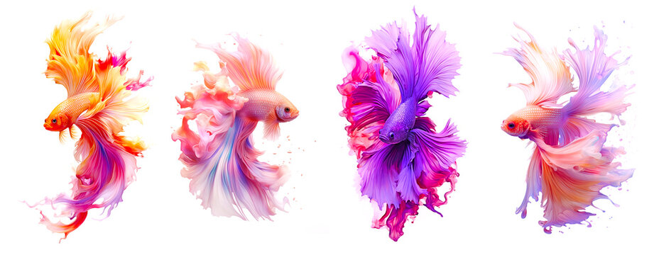 Betta fish. Colorful fighting Siamese fish illustration with watercolor ink splash. Magic exotic tropical fish ai generated illustration