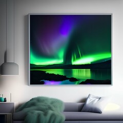 With stunning photorealism and serene scenery, this artwork features the Northern Lights in a modern minimalist format - generative ai