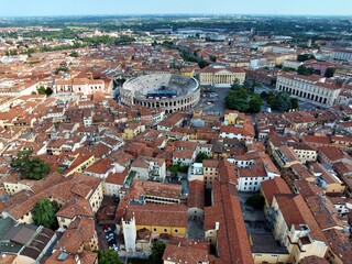 Aerial view of Verona with the Verona Arena in the center. Veneto, Italy