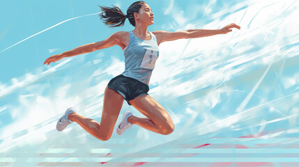 Fototapeta na wymiar Young female athlete crossing finish line. Sport, mental health, winner, champion, strong woman concept. Generative AI