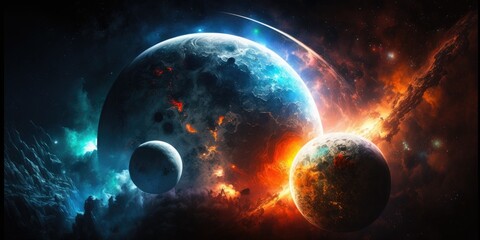 Obraz na płótnie Canvas earth and moon space galaxy planet stars