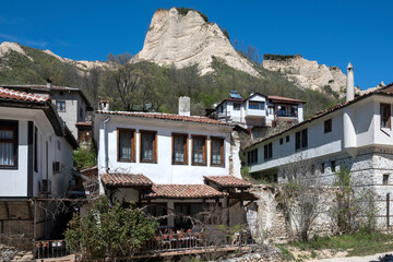 Typical street and old houses at town of Melnik, Bulgaria