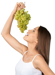 Young Woman Eating Grapes - Isolated