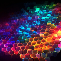 Obraz premium An image of an abstract hexagon light pattern with random similar colors flowing across the image. The image should have a clean Background which consist of only one color.
