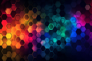 An image of an abstract hexagon light pattern with random similar colors flowing across the image. The image should have a clean Background which consist of only one color.