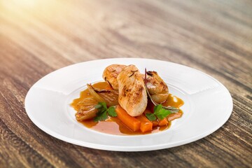 Tasty fresh meat dish with spices on the desk