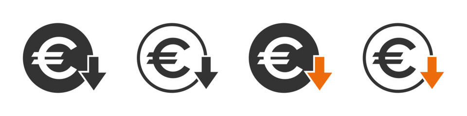 Cost reduction. Euro decrease vector icons