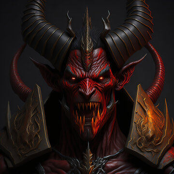 Diablo Scary demon with horns in hell. Generative AI