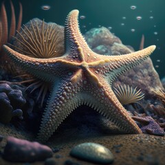 starfish on a reef starfish under the sea with sand and rocks