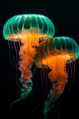 Two glowing jellyfish generative AI