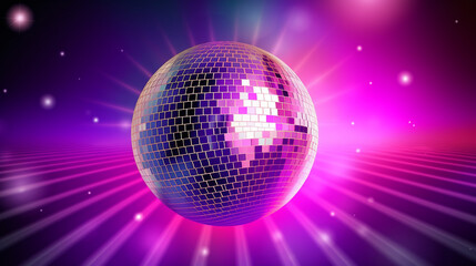 Fototapeta na wymiar Lilac reflect disco ball, disco background, banner, poster. Generative AI