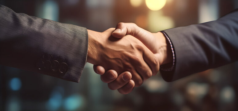 Close up of businessman shaking hands on successful business, closing a deal