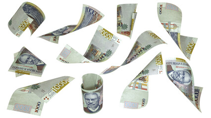3D rendering of Haitian Gourde notes flying in different angles and orientations isolated on transparent background