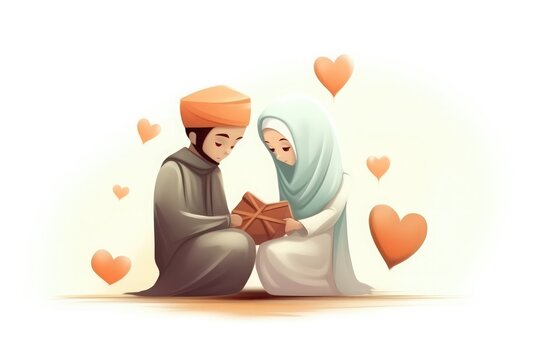 Romantic Muslim Couple Just Married. Generative AI