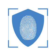 Shield Security with Thumb Fingerprint Scanning Bar Vector Illustration