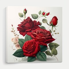 card with roses and ribbon floral illustration bouquet nature