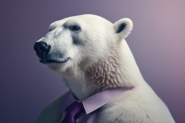 Obraz na płótnie Canvas Anthropomorphic Polar bear dressed in a suit like a businessman. Business Concept. AI generated, human enhanced