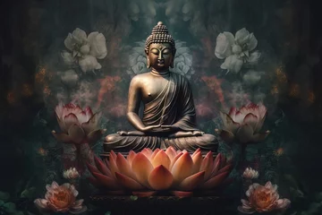 Tuinposter Buddha sitting on a lotus flower © TULA