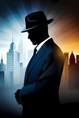 Spy - Silhouette of  secret service agent - 608454557