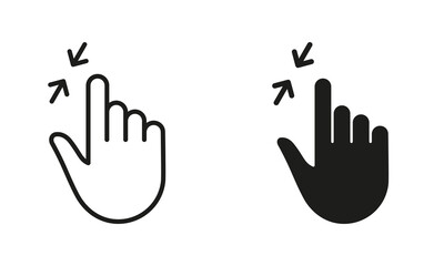 Zoom Gesture, Hand Finger Swipe Up and Down Line and Silhouette Black Icon Set. Reduce Screen, Rotate Touch Screen Pictogram. Gesture Slide Up and Down Sign Collection. Isolated Vector Illustration