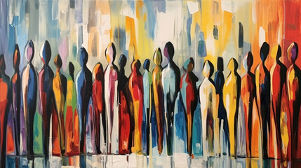 Abstract painting with various people
