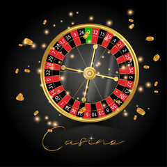Casino poker roulette with gold coins. Vector illustration