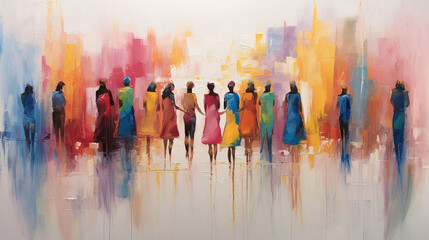Abstract painting with various people