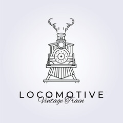 line art retro locomotive vector logo template illustration design, icon vintage train © Lodzrov