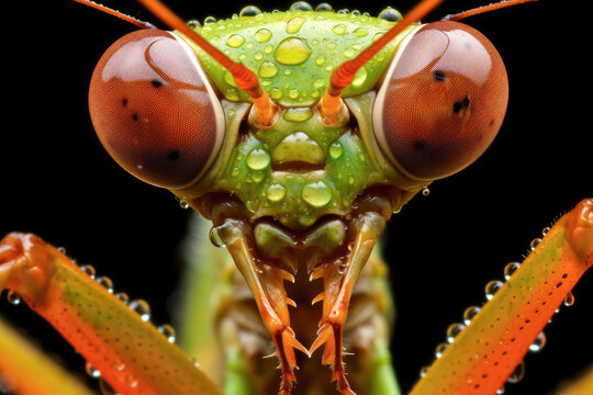 Macro photo of a praying Mantis Face